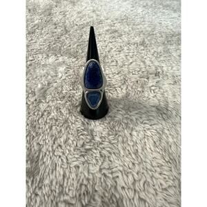 Kendra Scott Navy Wood Margo Silver Tone Statement Cocktail Ring Size 7 Boho